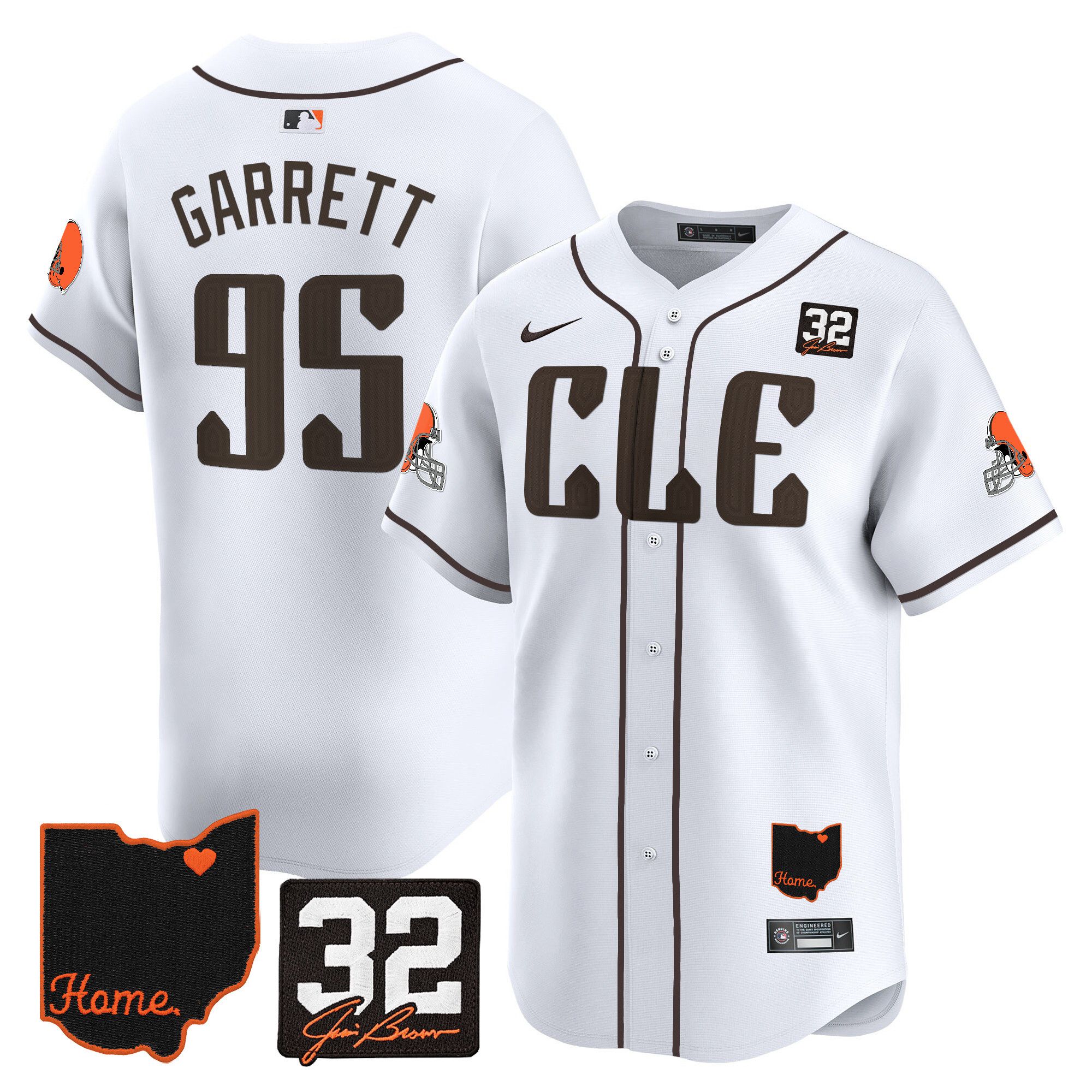 Men Cleveland Browns 95 Garrett White Home Patch Vapor Premier Limited 2024 Nike NFL Jersey